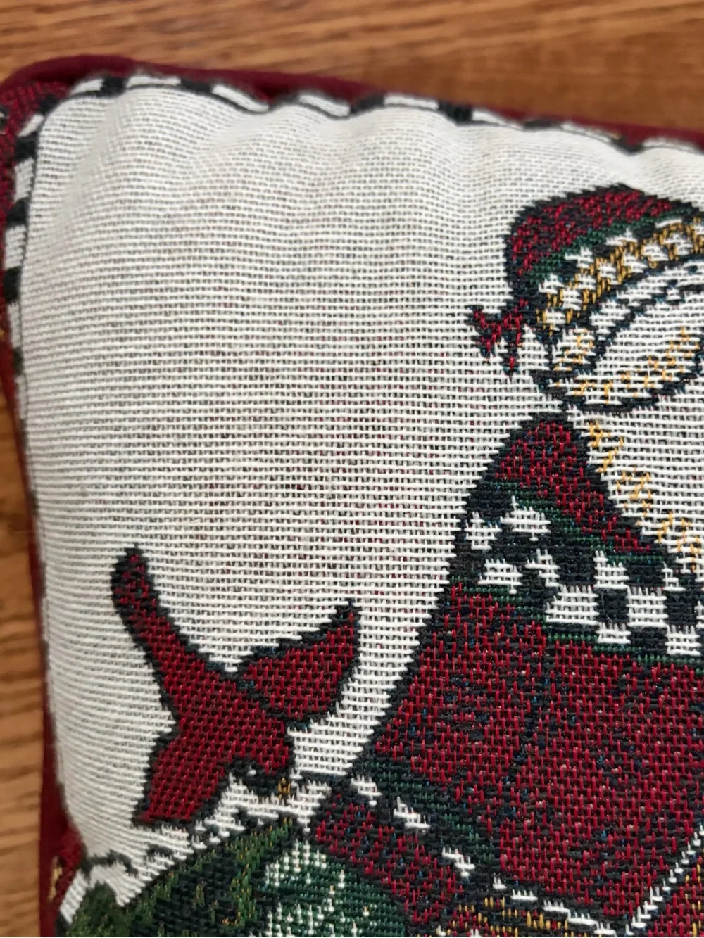 Vintage Debbie Mumm Woodland Santa Tapestry Throw Pillow Rustic Christmas USA